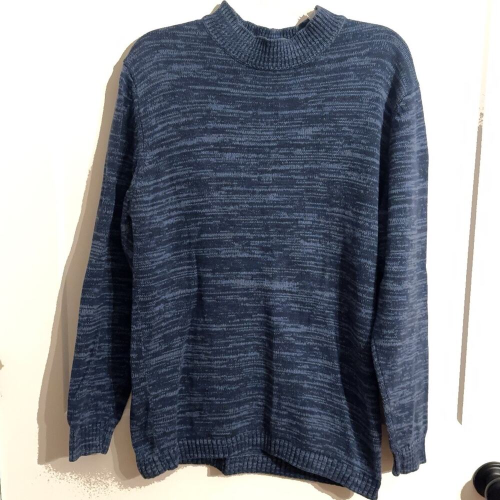 Scandia Woods Sweater Sz M Blue Mock Neck Cotton Knit Pullover Winter Vintage